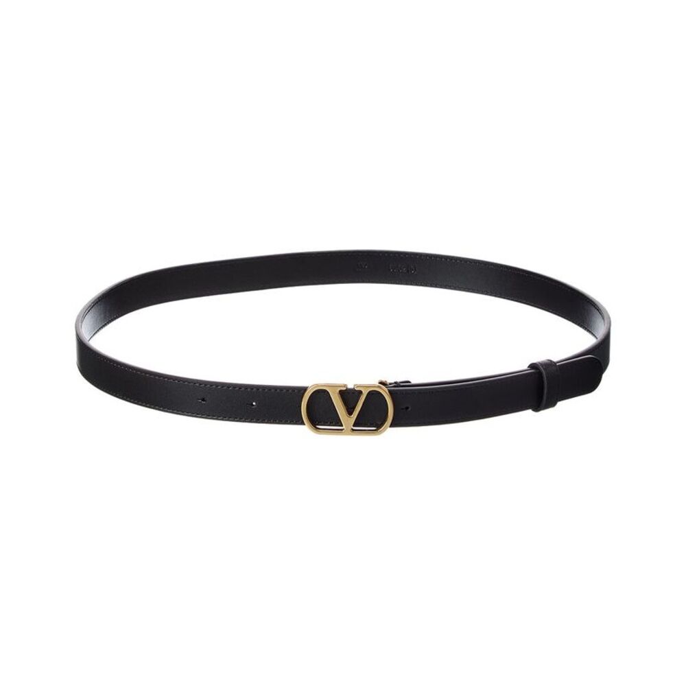Valentino Vlogo Signature Leather Belt, Black